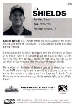 2006 Choice Greeneville Astros #33 J.D. Shields Back