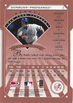 1997 Donruss Preferred - Cut to the Chase #3 Cecil Fielder Back