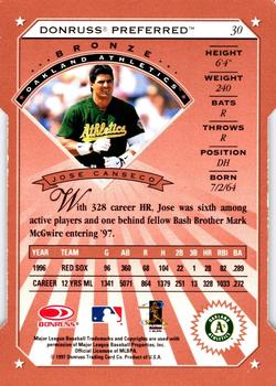 1997 Donruss Preferred - Cut to the Chase #30 Jose Canseco Back