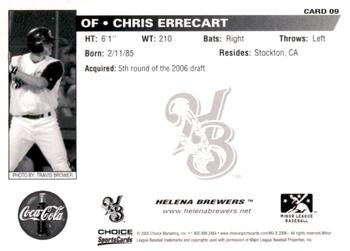 2006 Choice Helena Brewers #09 Chris Errecart Back
