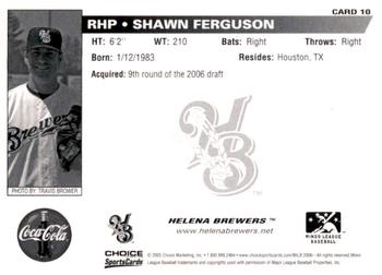 2006 Choice Helena Brewers #10 Shawn Ferguson Back