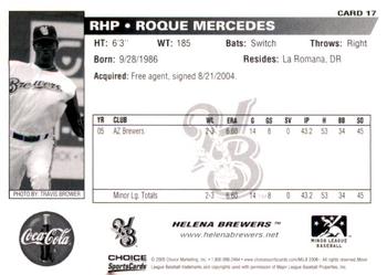 2006 Choice Helena Brewers #17 Roque Mercedes Back