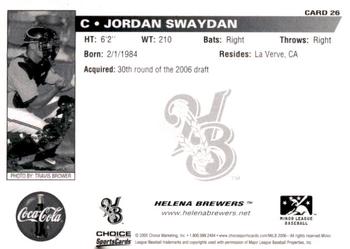 2006 Choice Helena Brewers #26 Jordan Swaydan Back