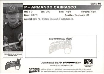 2006 Choice Johnson City Cardinals #6 Armando Carrasco Back