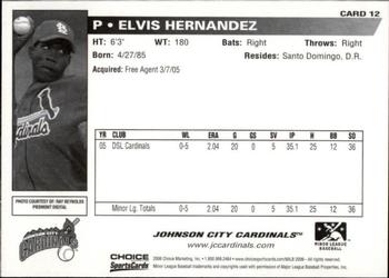 2006 Choice Johnson City Cardinals #12 Elvis Hernandez Back