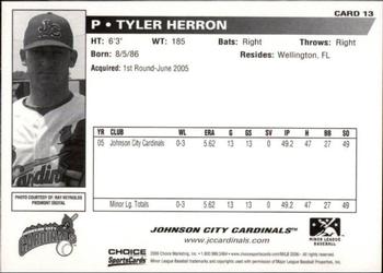 2006 Choice Johnson City Cardinals #13 Tyler Herron Back