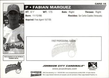 2006 Choice Johnson City Cardinals #19 Fabian Marquez Back