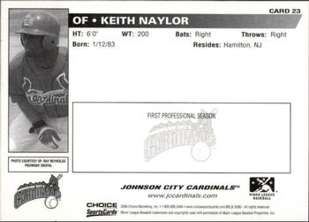 2006 Choice Johnson City Cardinals #23 Keith Naylor Back
