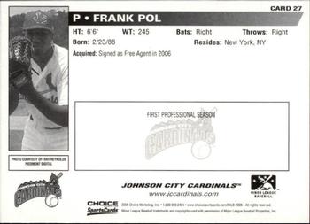 2006 Choice Johnson City Cardinals #27 Frank Pol Back