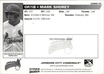 2006 Choice Johnson City Cardinals #31 Mark Shorey Back