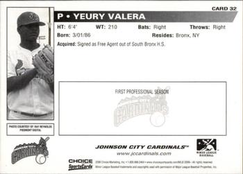 2006 Choice Johnson City Cardinals #32 Yeury Valera Back