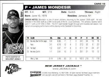 2006 Choice New Jersey Jackals #10 James Mondesir Back
