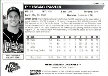 2006 Choice New Jersey Jackals #15 Isaac Pavlik Back
