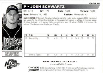 2006 Choice New Jersey Jackals #18 Josh Schwartz Back