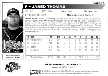 2006 Choice New Jersey Jackals #20 Jared Thomas Back