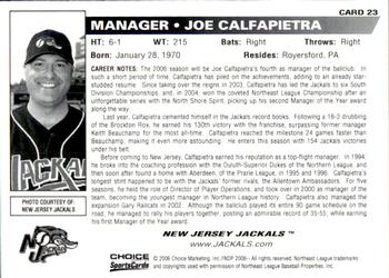 2006 Choice New Jersey Jackals #23 Joe Calfapietra Back