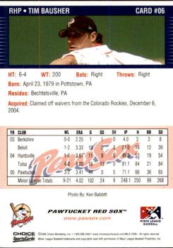 2006 Choice Pawtucket Red Sox #6 Tim Bausher Back