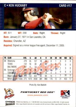 2006 Choice Pawtucket Red Sox #17 Ken Huckaby Back