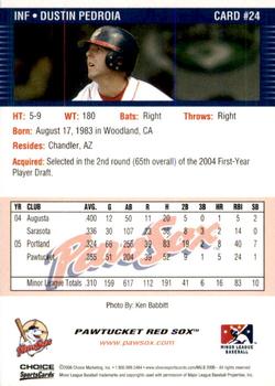 2006 Choice Pawtucket Red Sox #24 Dustin Pedroia Back