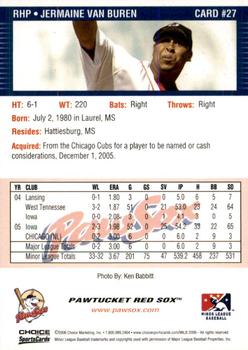 2006 Choice Pawtucket Red Sox #27 Jermaine Van Buren Back