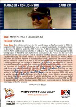 2006 Choice Pawtucket Red Sox #31 Ron Johnson Back