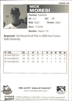 2006 Choice Tri-City ValleyCats #08 Nick Moresi Back