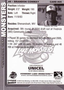 2006 Choice Vermont Lake Monsters #05 Brandon Conway Back