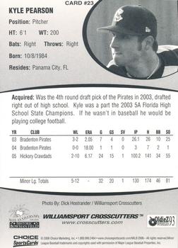 2006 Choice Williamsport Crosscutters #23 Kyle Pearson Back