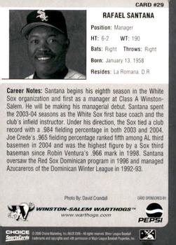 2006 Choice Winston-Salem Warthogs #29 Rafael Santana Back