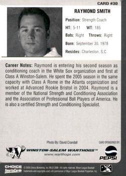 2006 Choice Winston-Salem Warthogs #30 Raymond Smith Back