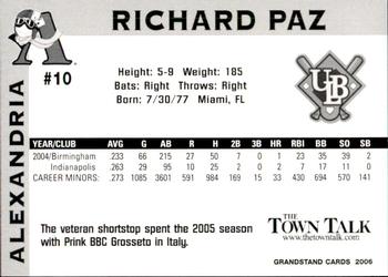 2006 Grandstand Alexandria Aces #6 Richard Paz Back