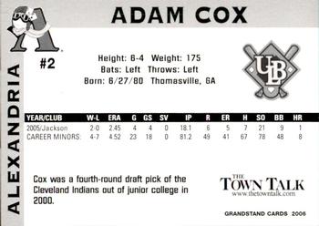 2006 Grandstand Alexandria Aces #24 Adam Cox Back
