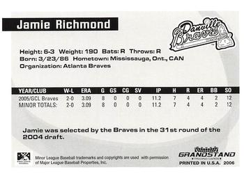 2006 Grandstand Appalachian League Top Prospects #NNO Jamie Richmond Back