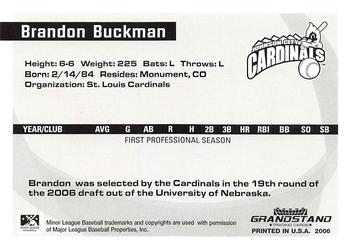 2006 Grandstand Appalachian League Top Prospects #NNO Brandon Buckman Back