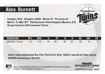 2006 Grandstand Appalachian League Top Prospects #NNO Alex Burnett Back