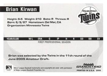 2006 Grandstand Appalachian League Top Prospects #NNO Brian Kirwan Back