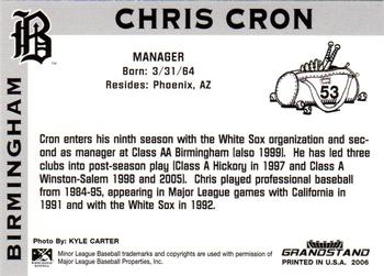 2006 Grandstand Birmingham Barons #NNO Chris Cron Back
