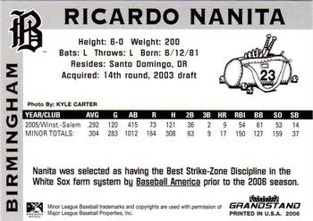 2006 Grandstand Birmingham Barons #NNO Ricardo Nanita Back