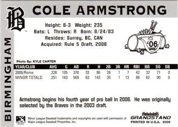 2006 Grandstand Birmingham Barons #NNO Cole Armstrong Back