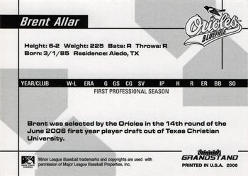 2006 Grandstand Bluefield Orioles #19 Brent Allar Back