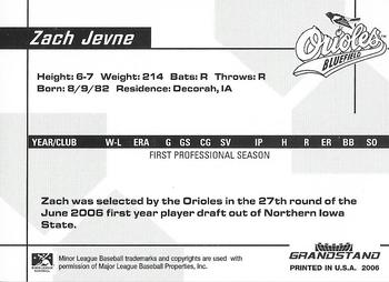 2006 Grandstand Bluefield Orioles #43 Zach Jevne Back