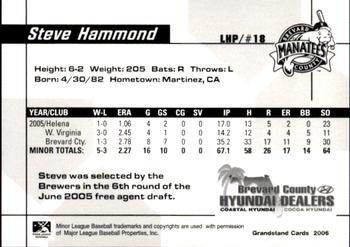 2006 Grandstand Brevard County Manatees #19 Steve Hammond Back