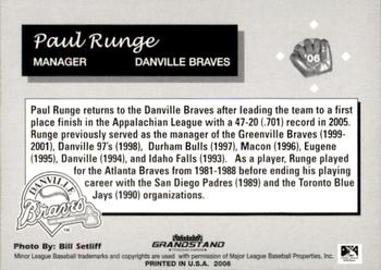 2006 Grandstand Danville Braves #1 Paul Runge Back