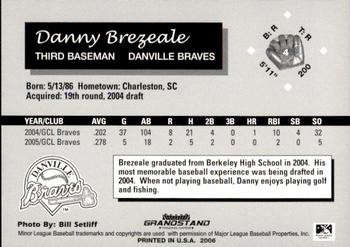 2006 Grandstand Danville Braves #4 Danny Brezeale Back