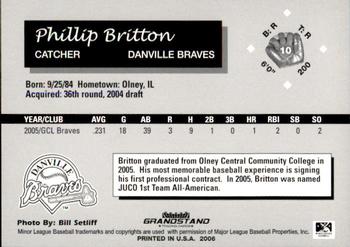 2006 Grandstand Danville Braves #6 Phillip Britton Back