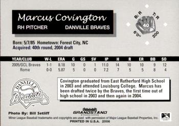 2006 Grandstand Danville Braves #8 Marcus Covington Back