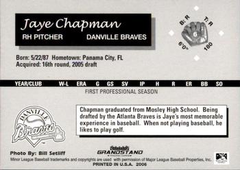 2006 Grandstand Danville Braves #9 Jaye Chapman Back
