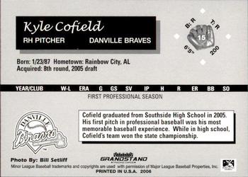 2006 Grandstand Danville Braves #10 Kyle Cofield Back