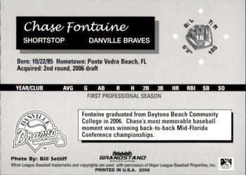 2006 Grandstand Danville Braves #21 Chase Fontaine Back