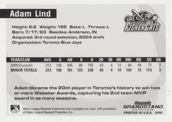 2006 Grandstand Eastern League Top Prospects #NNO Adam Lind Back
